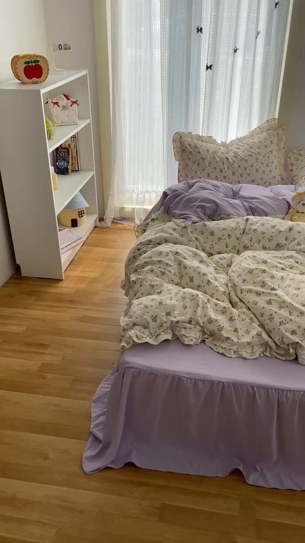 91家纺网 家纺一手货源 找家纺 轻奢坊 2025新款双层花边仙仙碎花水洗棉四件套 芳菲