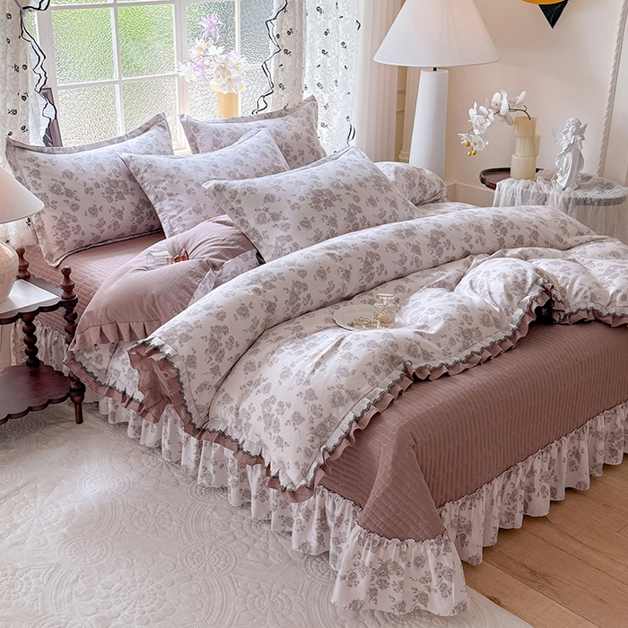 91家纺网 家纺一手货源 找家纺 （总）韩约家纺 2025新款1双层刺绣花边法式床盖款棉麻四件套（全网控价：不低于1.5m139，1.8m144，2.0m149，2.0加大154）