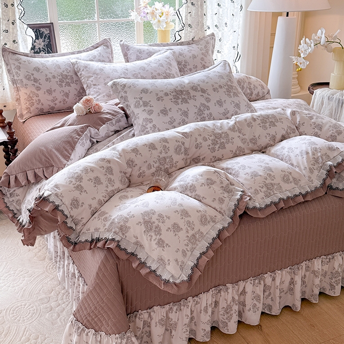 91家纺网 家纺一手货源 找家纺 （总）韩约家纺 2025新款1双层刺绣花边法式床盖款棉麻四件套（全网控价：不低于1.5m139，1.8m144，2.0m149，2.0加大154）