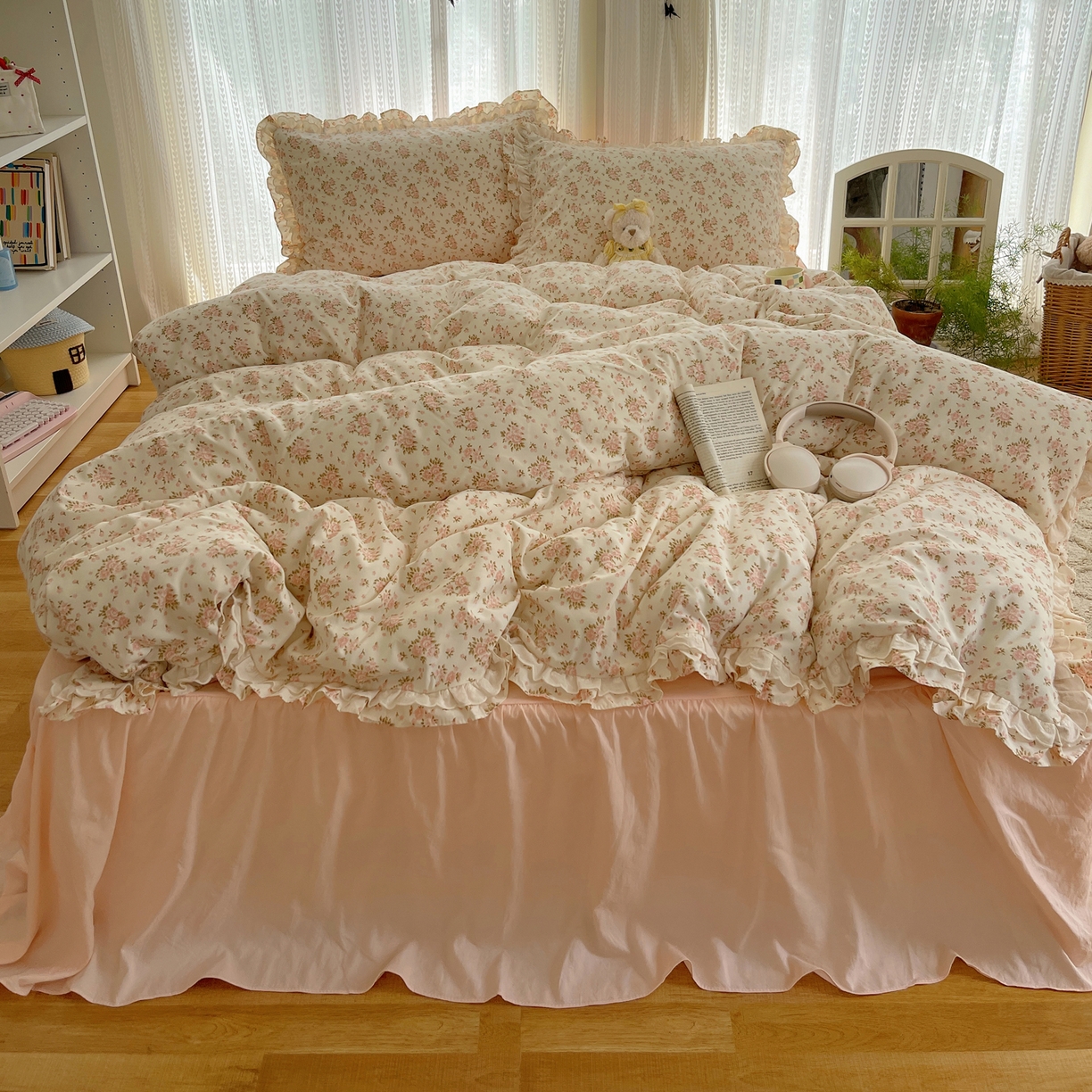 轻奢坊 2025新款双层花边仙仙碎花水洗棉四件套 花梦境