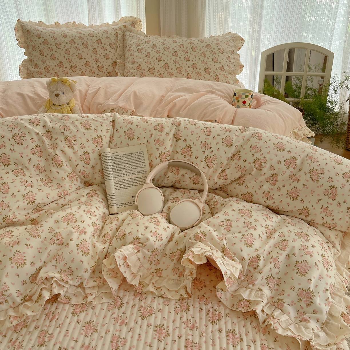 91家纺网 家纺一手货源 找家纺 轻奢坊 2025新款双层花边仙仙碎花水洗棉四件套 花梦境