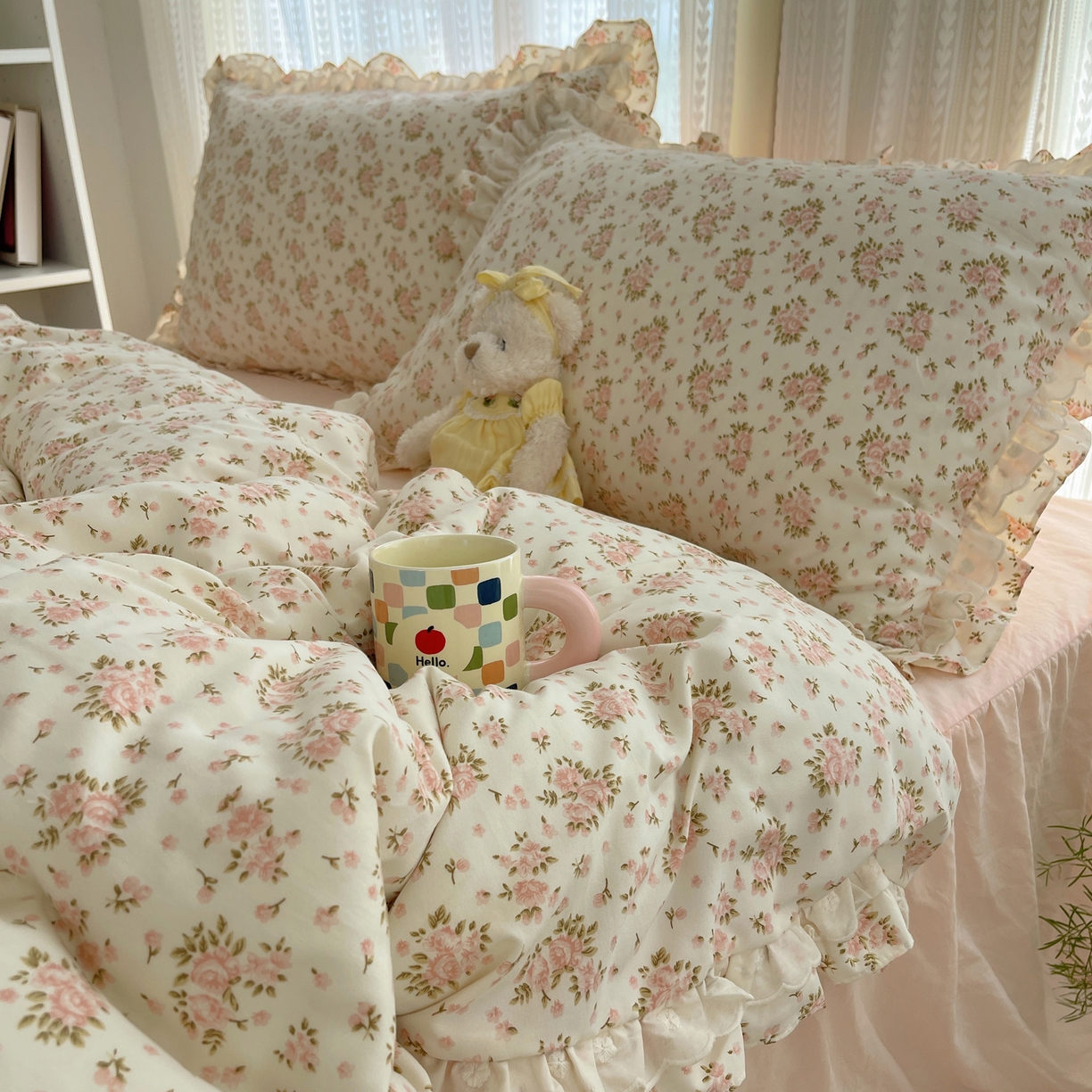 91家纺网 家纺一手货源 找家纺 轻奢坊 2025新款双层花边仙仙碎花水洗棉四件套 花梦境