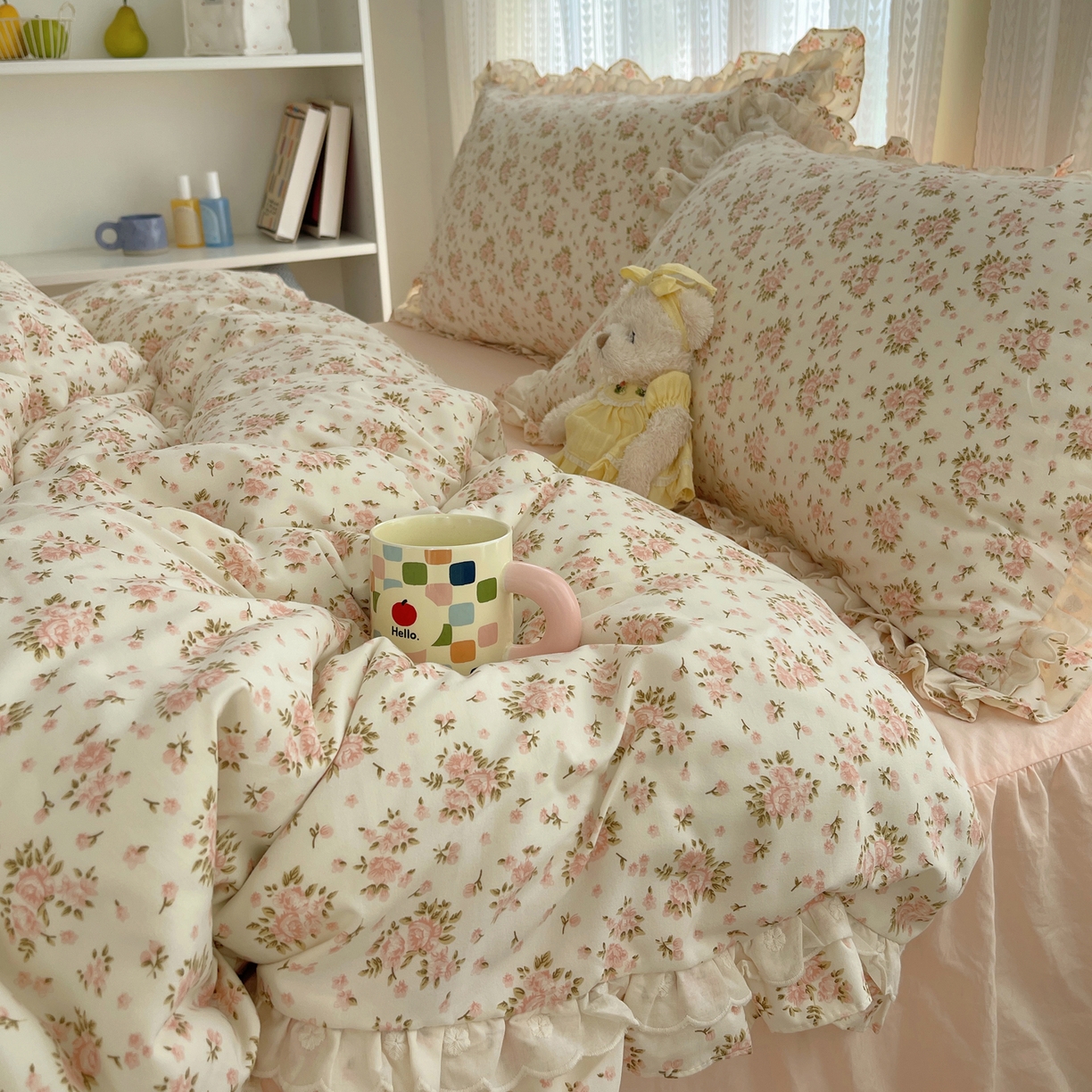 91家纺网 家纺一手货源 找家纺 轻奢坊 2025新款双层花边仙仙碎花水洗棉四件套 花梦境