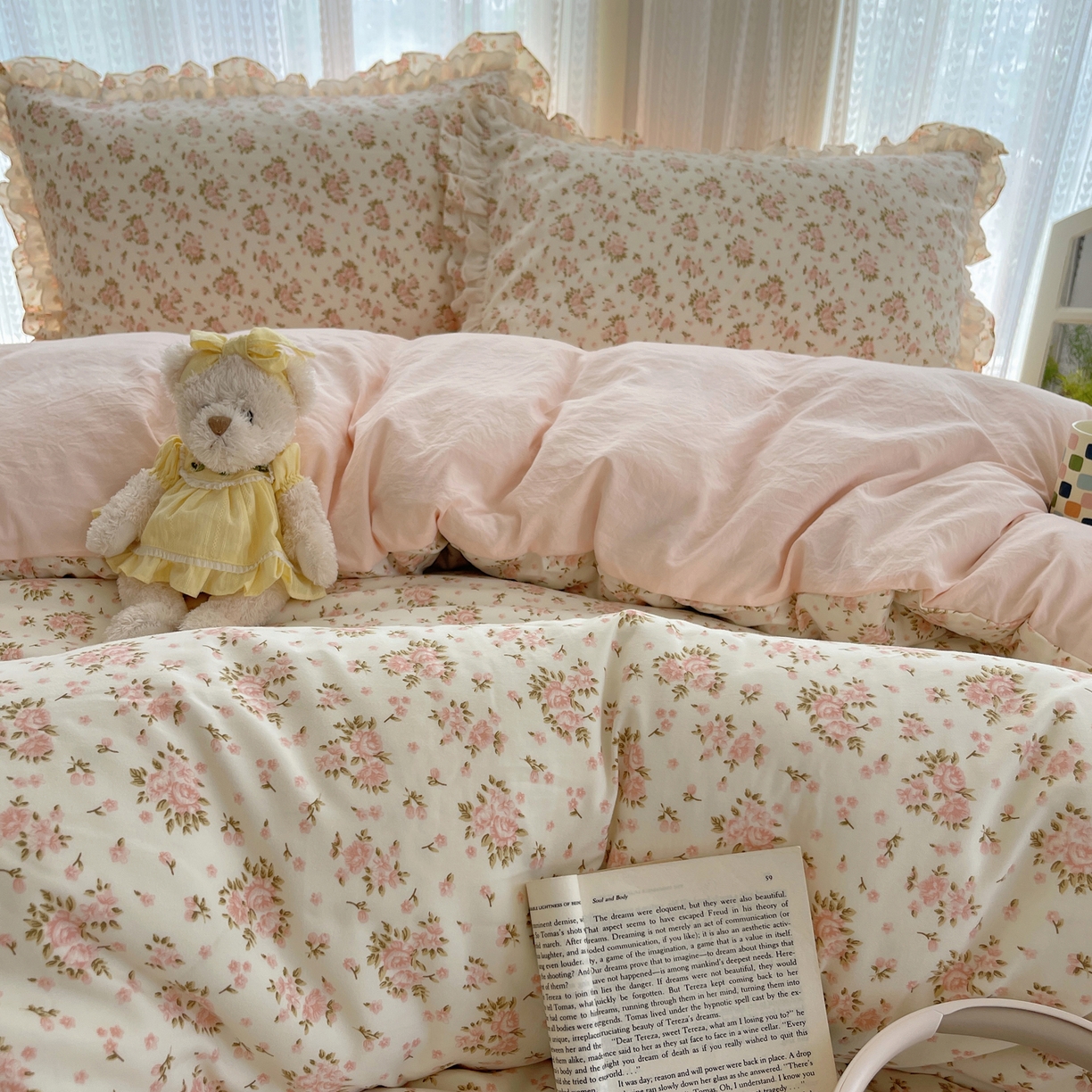 91家纺网 家纺一手货源 找家纺 轻奢坊 2025新款双层花边仙仙碎花水洗棉四件套 花梦境