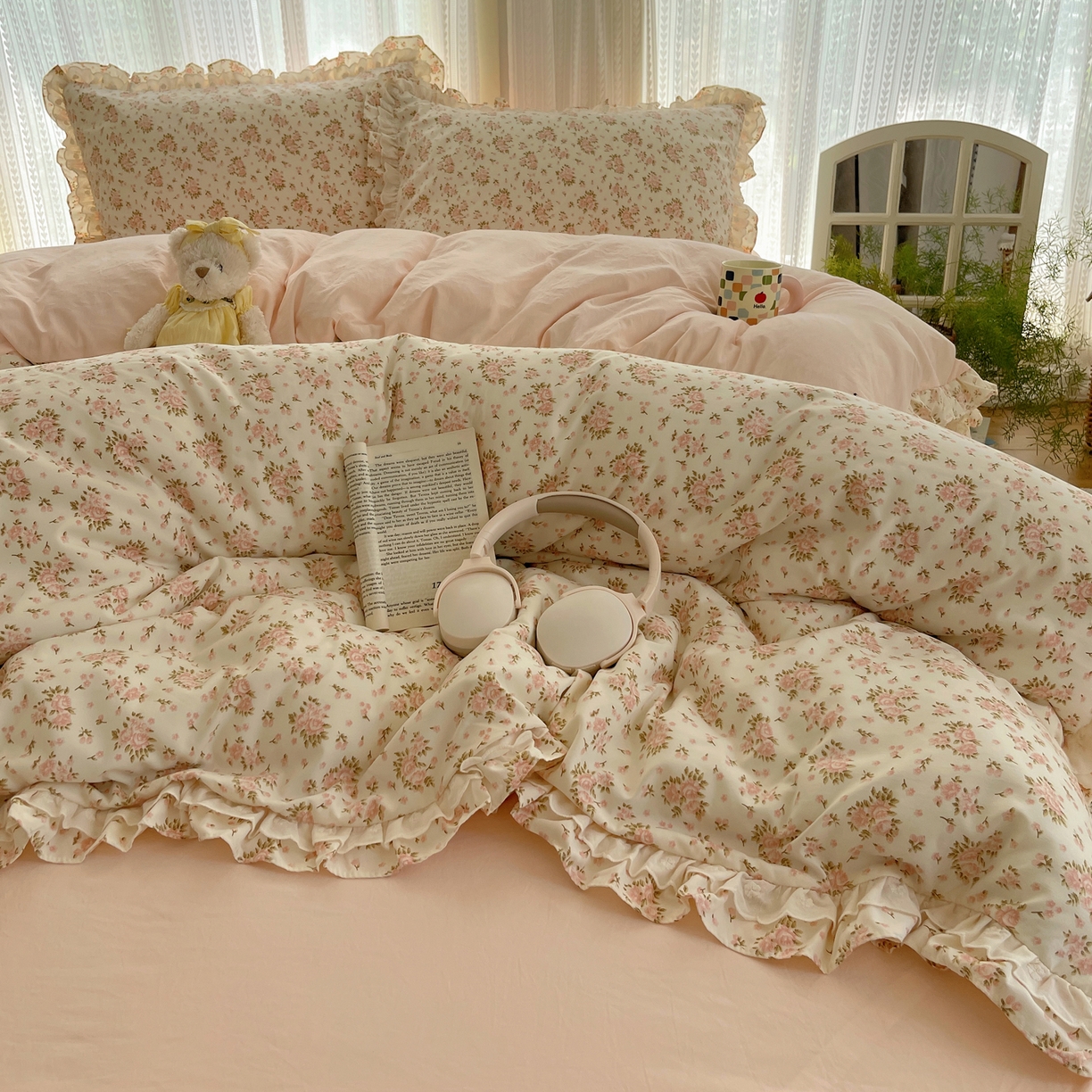 91家纺网 家纺一手货源 找家纺 轻奢坊 2025新款双层花边仙仙碎花水洗棉四件套 花梦境