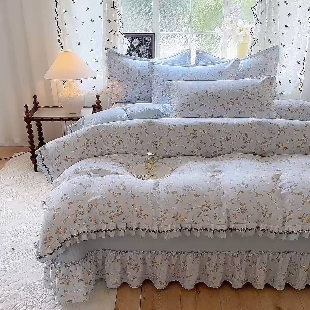 91家纺网 家纺一手货源 找家纺 韩约家纺 2025新款1双层刺绣花边法式床盖款棉麻四件套（全网控价：不低于1.5m139，1.8m144，2.0m149，2.0加大154） 初见