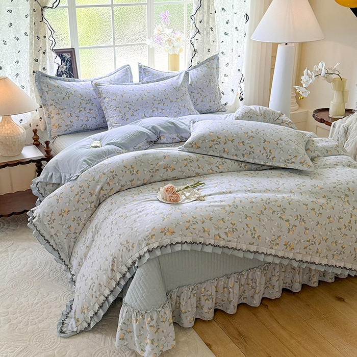 91家纺网 家纺一手货源 找家纺 韩约家纺 2025新款1双层刺绣花边法式床盖款棉麻四件套（全网控价：不低于1.5m139，1.8m144，2.0m149，2.0加大154） 初见