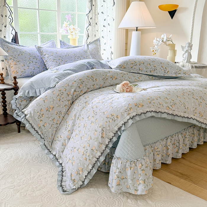 韩约家纺 2025新款1双层刺绣花边法式床盖款棉麻四件套（全网控价：不低于1.5m139，1.8m144，2.0m149，2.0加大154） 初见