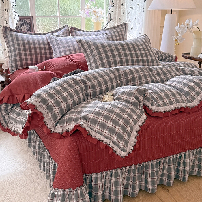 91家纺网 家纺一手货源 找家纺 韩约家纺 2025新款1双层刺绣花边法式床盖款棉麻四件套（全网控价：不低于1.5m139，1.8m144，2.0m149，2.0加大154） 格调