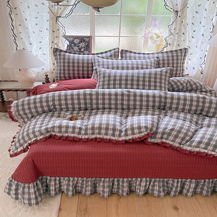 91家纺网 家纺一手货源 找家纺 韩约家纺 2025新款1双层刺绣花边法式床盖款棉麻四件套（全网控价：不低于1.5m139，1.8m144，2.0m149，2.0加大154） 格调