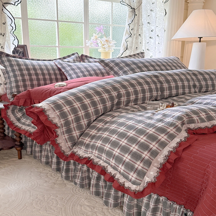 91家纺网 家纺一手货源 找家纺 韩约家纺 2025新款1双层刺绣花边法式床盖款棉麻四件套（全网控价：不低于1.5m139，1.8m144，2.0m149，2.0加大154） 格调