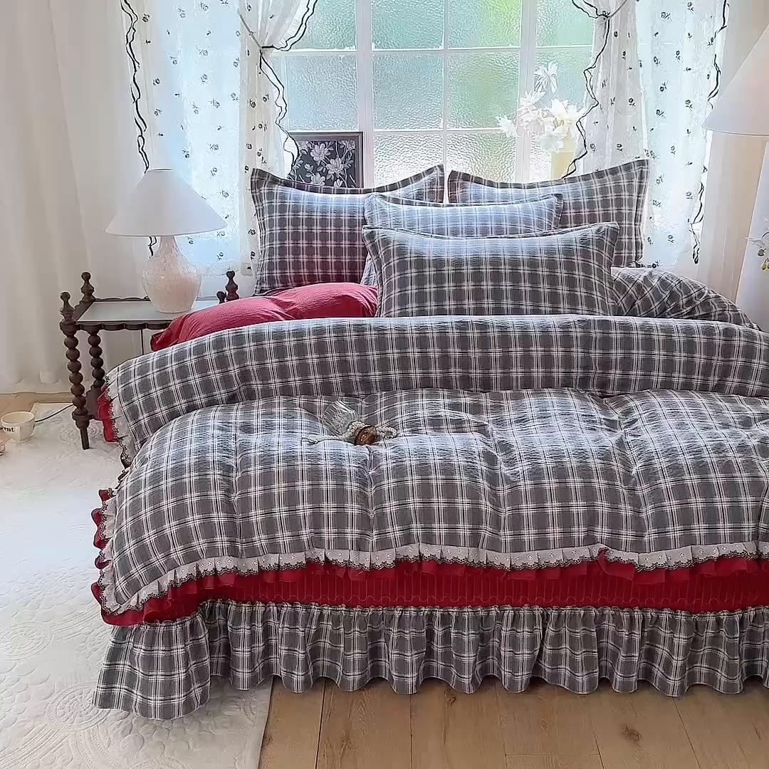 91家纺网 家纺一手货源 找家纺 韩约家纺 2025新款1双层刺绣花边法式床盖款棉麻四件套（全网控价：不低于1.5m139，1.8m144，2.0m149，2.0加大154） 格调