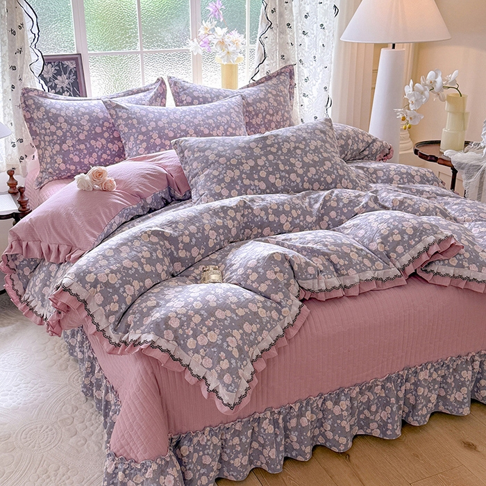 91家纺网 家纺一手货源 找家纺 韩约家纺 2025新款1双层刺绣花边法式床盖款棉麻四件套（全网控价：不低于1.5m139，1.8m144，2.0m149，2.0加大154） 花盏