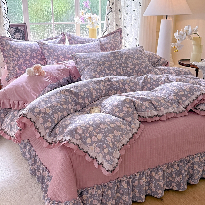 91家纺网 家纺一手货源 找家纺 韩约家纺 2025新款1双层刺绣花边法式床盖款棉麻四件套（全网控价：不低于1.5m139，1.8m144，2.0m149，2.0加大154） 花盏