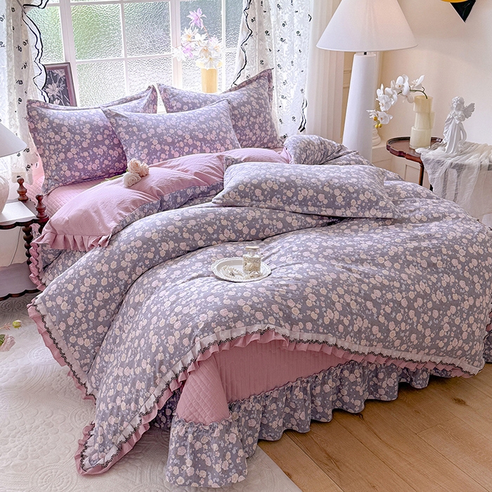 91家纺网 家纺一手货源 找家纺 韩约家纺 2025新款1双层刺绣花边法式床盖款棉麻四件套（全网控价：不低于1.5m139，1.8m144，2.0m149，2.0加大154） 花盏