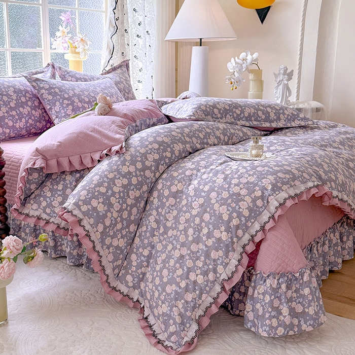 91家纺网 家纺一手货源 找家纺 韩约家纺 2025新款1双层刺绣花边法式床盖款棉麻四件套（全网控价：不低于1.5m139，1.8m144，2.0m149，2.0加大154） 花盏