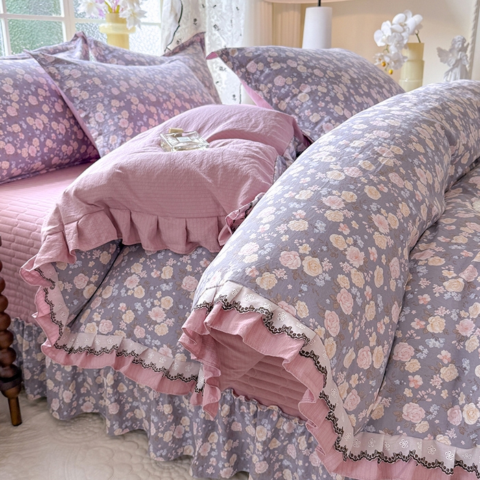 91家纺网 家纺一手货源 找家纺 韩约家纺 2025新款1双层刺绣花边法式床盖款棉麻四件套（全网控价：不低于1.5m139，1.8m144，2.0m149，2.0加大154） 花盏