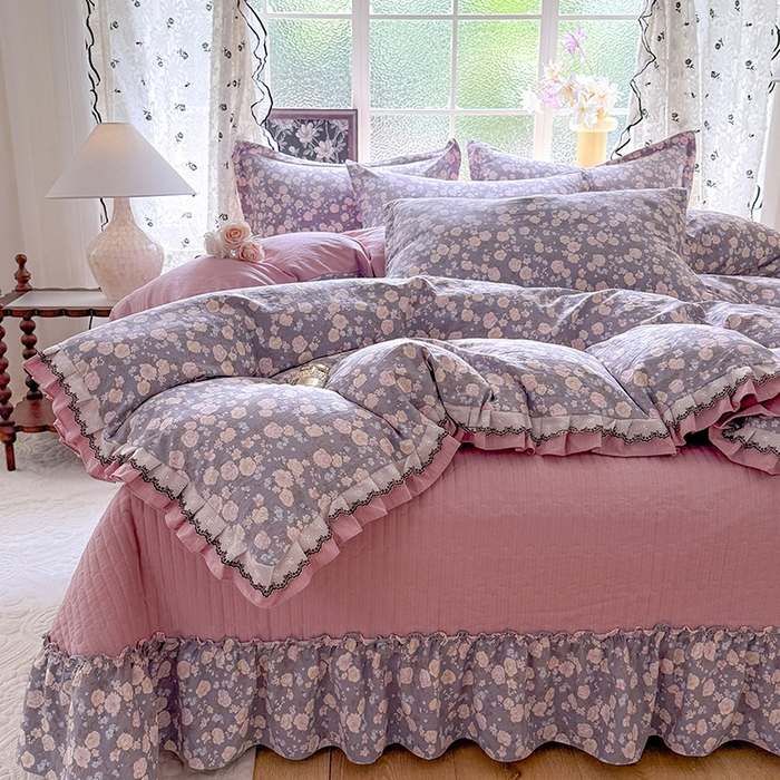 91家纺网 家纺一手货源 找家纺 韩约家纺 2025新款1双层刺绣花边法式床盖款棉麻四件套（全网控价：不低于1.5m139，1.8m144，2.0m149，2.0加大154） 花盏