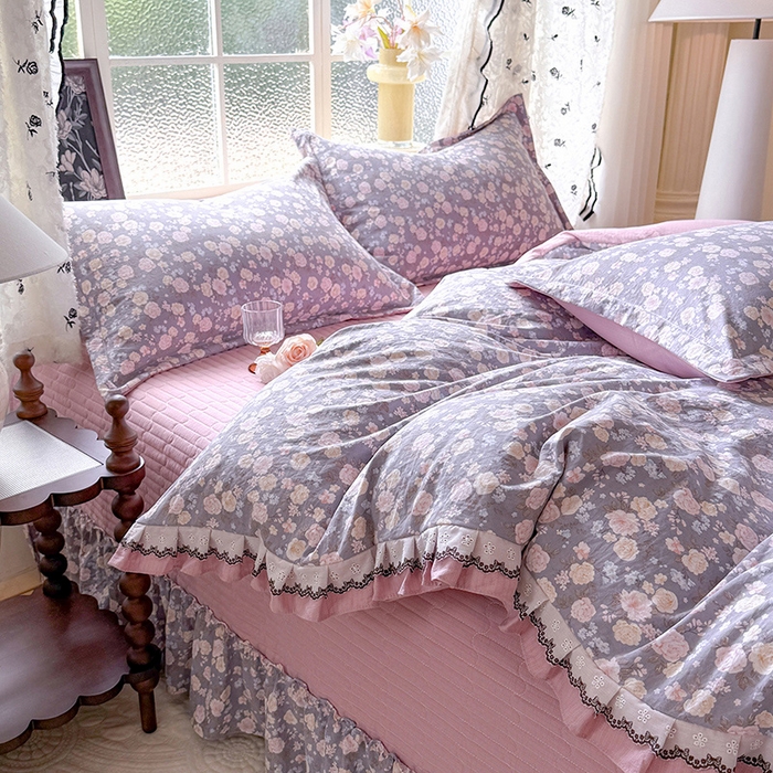 91家纺网 家纺一手货源 找家纺 韩约家纺 2025新款1双层刺绣花边法式床盖款棉麻四件套（全网控价：不低于1.5m139，1.8m144，2.0m149，2.0加大154） 花盏