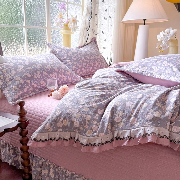 91家纺网 家纺一手货源 找家纺 韩约家纺 2025新款1双层刺绣花边法式床盖款棉麻四件套（全网控价：不低于1.5m139，1.8m144，2.0m149，2.0加大154） 花盏