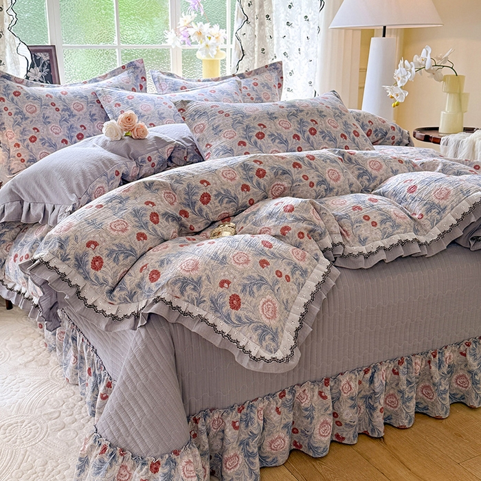 91家纺网 家纺一手货源 找家纺 韩约家纺 2025新款1双层刺绣花边法式床盖款棉麻四件套（全网控价：不低于1.5m139，1.8m144，2.0m149，2.0加大154） 眷恋