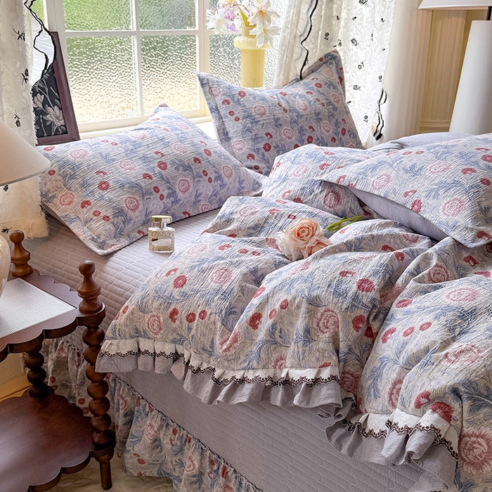 91家纺网 家纺一手货源 找家纺 韩约家纺 2025新款1双层刺绣花边法式床盖款棉麻四件套（全网控价：不低于1.5m139，1.8m144，2.0m149，2.0加大154） 眷恋