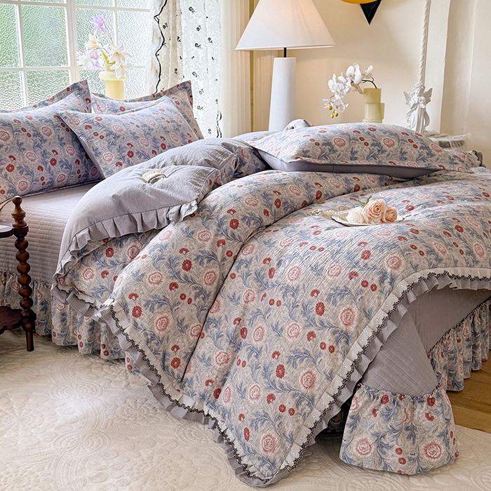 91家纺网 家纺一手货源 找家纺 韩约家纺 2025新款1双层刺绣花边法式床盖款棉麻四件套（全网控价：不低于1.5m139，1.8m144，2.0m149，2.0加大154） 眷恋