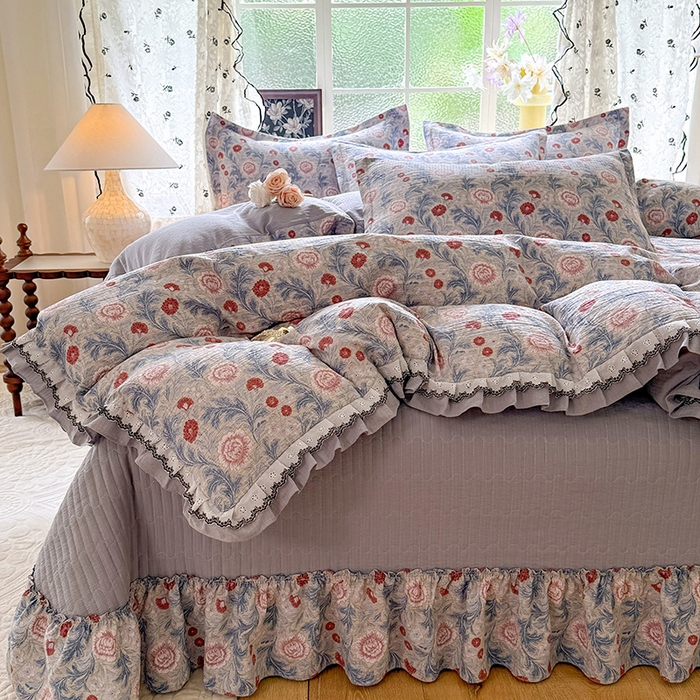 91家纺网 家纺一手货源 找家纺 韩约家纺 2025新款1双层刺绣花边法式床盖款棉麻四件套（全网控价：不低于1.5m139，1.8m144，2.0m149，2.0加大154） 眷恋