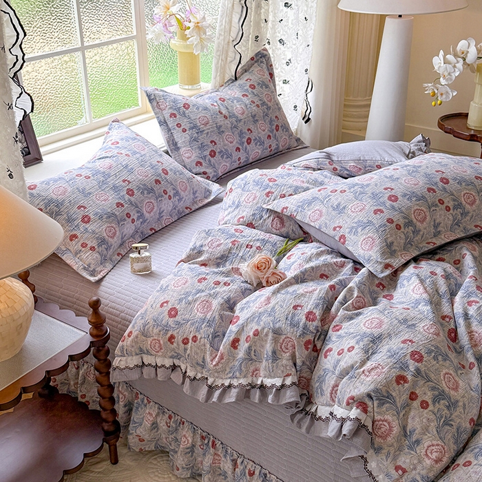 91家纺网 家纺一手货源 找家纺 韩约家纺 2025新款1双层刺绣花边法式床盖款棉麻四件套（全网控价：不低于1.5m139，1.8m144，2.0m149，2.0加大154） 眷恋