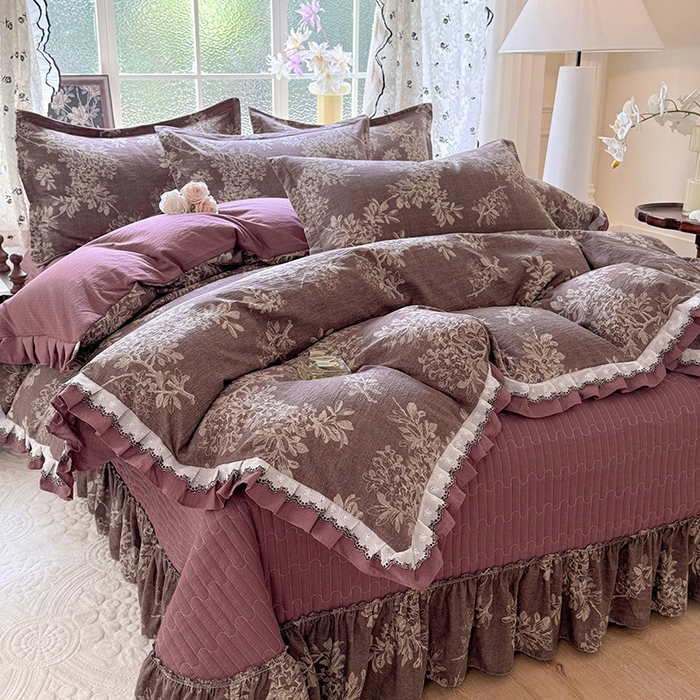 91家纺网 家纺一手货源 找家纺 韩约家纺 2025新款1双层刺绣花边法式床盖款棉麻四件套（全网控价：不低于1.5m139，1.8m144，2.0m149，2.0加大154） 千寻