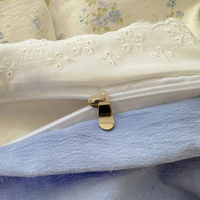 91家纺网 家纺一手货源 找家纺 美梦家纺 2025新款皱皱纱花边夹棉床盖四件套 海盐桃桃