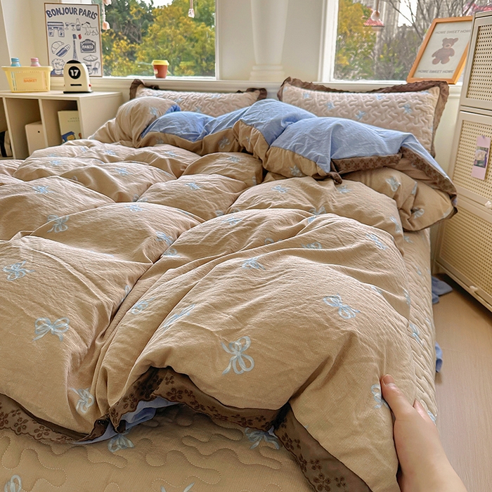 美梦家纺 2025新款皱皱纱花边夹棉床盖四件套 梦露