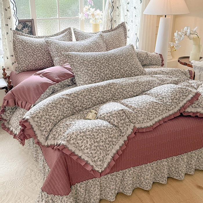 91家纺网 家纺一手货源 找家纺 韩约家纺 2025新款1双层刺绣花边法式床盖款棉麻四件套（全网控价：不低于1.5m139，1.8m144，2.0m149，2.0加大154） 秋雨