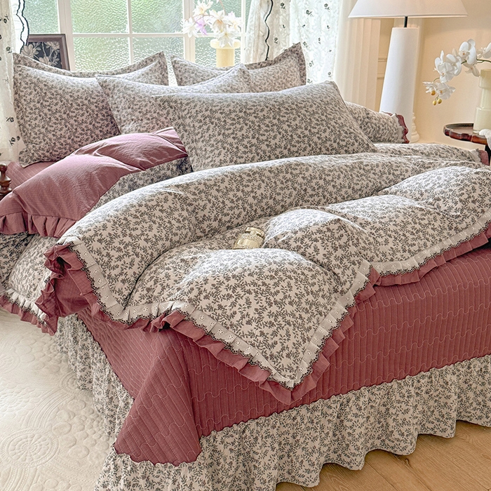 91家纺网 家纺一手货源 找家纺 韩约家纺 2025新款1双层刺绣花边法式床盖款棉麻四件套（全网控价：不低于1.5m139，1.8m144，2.0m149，2.0加大154） 秋雨