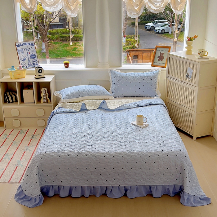 91家纺网 家纺一手货源 找家纺 美梦家纺 2025新款皱皱纱花边夹棉床盖四件套 芋泥啵啵