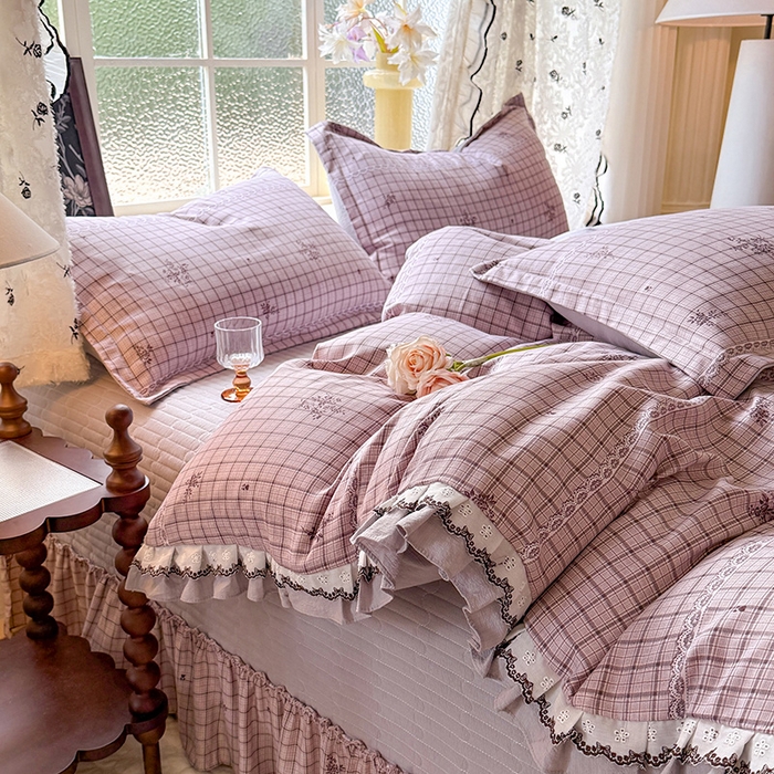 91家纺网 家纺一手货源 找家纺 韩约家纺 2025新款1双层刺绣花边法式床盖款棉麻四件套（全网控价：不低于1.5m139，1.8m144，2.0m149，2.0加大154） 如约