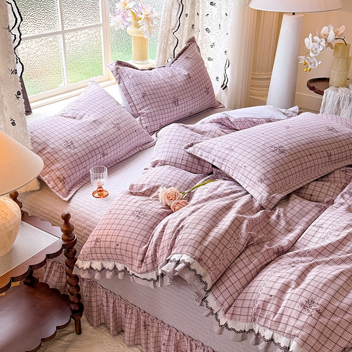 91家纺网 家纺一手货源 找家纺 韩约家纺 2025新款1双层刺绣花边法式床盖款棉麻四件套（全网控价：不低于1.5m139，1.8m144，2.0m149，2.0加大154） 如约