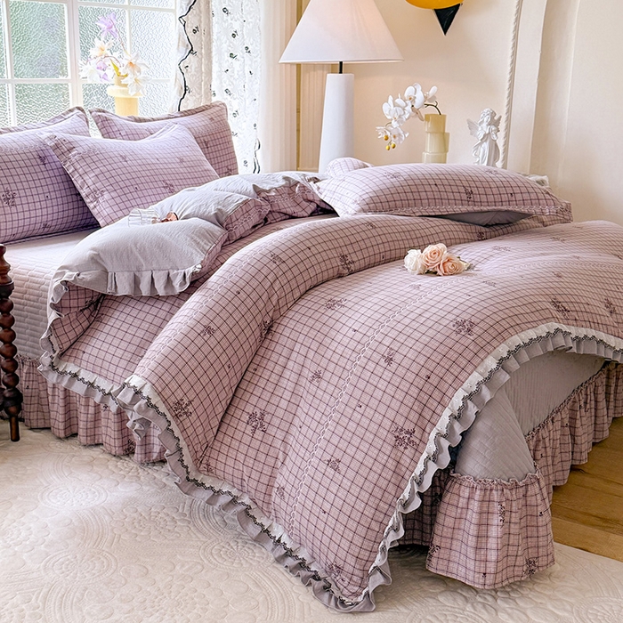 91家纺网 家纺一手货源 找家纺 韩约家纺 2025新款1双层刺绣花边法式床盖款棉麻四件套（全网控价：不低于1.5m139，1.8m144，2.0m149，2.0加大154） 如约