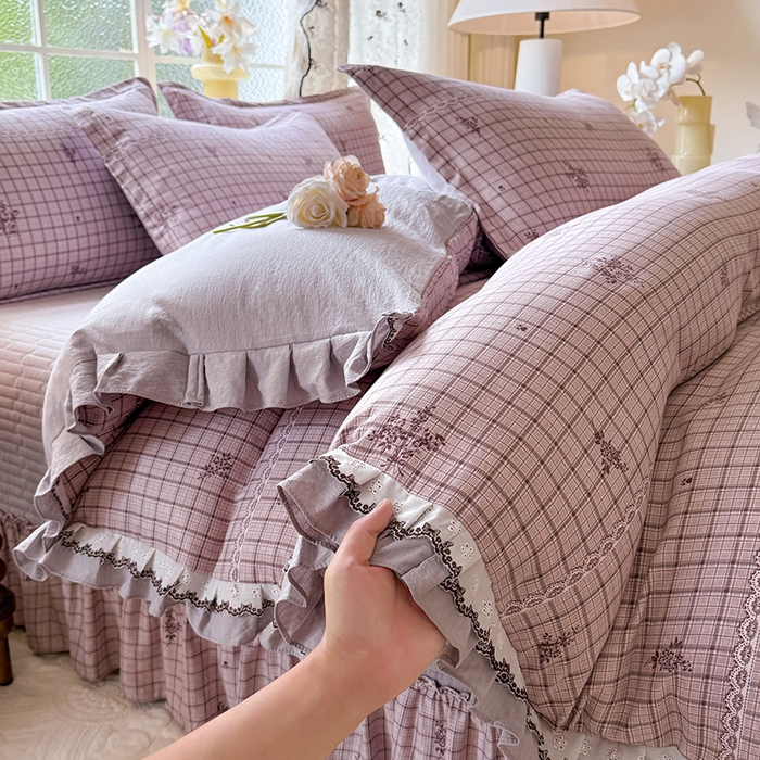 91家纺网 家纺一手货源 找家纺 韩约家纺 2025新款1双层刺绣花边法式床盖款棉麻四件套（全网控价：不低于1.5m139，1.8m144，2.0m149，2.0加大154） 如约