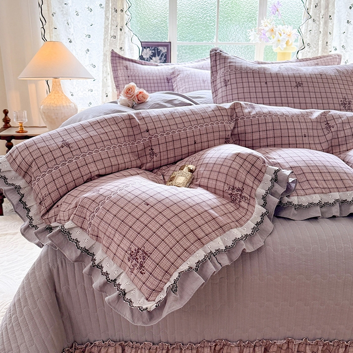 91家纺网 家纺一手货源 找家纺 韩约家纺 2025新款1双层刺绣花边法式床盖款棉麻四件套（全网控价：不低于1.5m139，1.8m144，2.0m149，2.0加大154） 如约