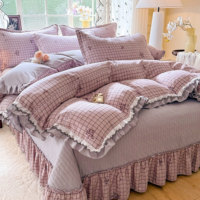 91家纺网 家纺一手货源 找家纺 韩约家纺 2025新款1双层刺绣花边法式床盖款棉麻四件套（全网控价：不低于1.5m139，1.8m144，2.0m149，2.0加大154） 如约