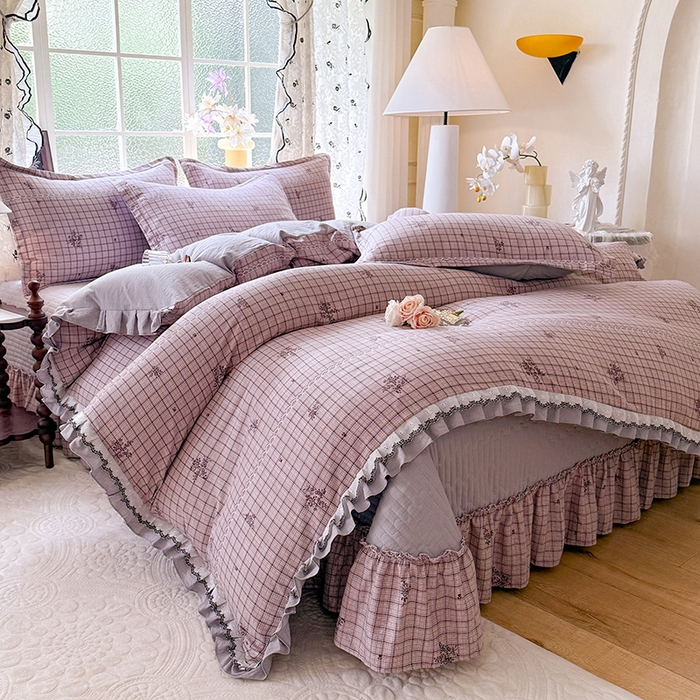 韩约家纺 2025新款1双层刺绣花边法式床盖款棉麻四件套（全网控价：不低于1.5m139，1.8m144，2.0m149，2.0加大154） 如约