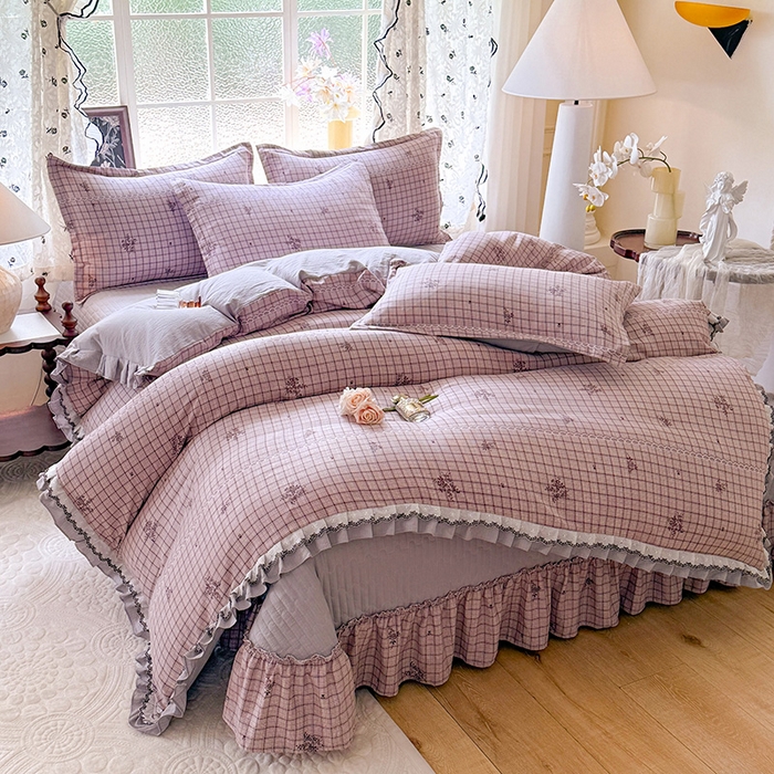 91家纺网 家纺一手货源 找家纺 韩约家纺 2025新款1双层刺绣花边法式床盖款棉麻四件套（全网控价：不低于1.5m139，1.8m144，2.0m149，2.0加大154） 如约