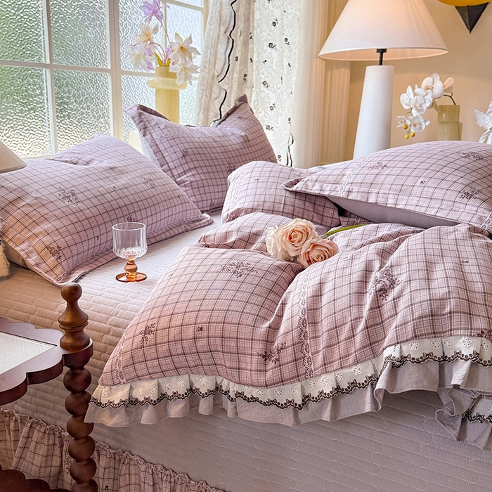 91家纺网 家纺一手货源 找家纺 韩约家纺 2025新款1双层刺绣花边法式床盖款棉麻四件套（全网控价：不低于1.5m139，1.8m144，2.0m149，2.0加大154） 如约