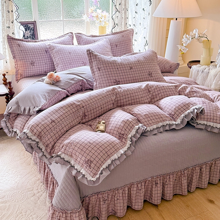 91家纺网 家纺一手货源 找家纺 韩约家纺 2025新款1双层刺绣花边法式床盖款棉麻四件套（全网控价：不低于1.5m139，1.8m144，2.0m149，2.0加大154） 如约