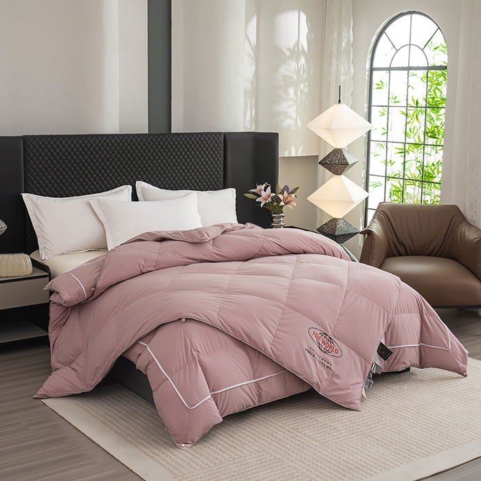 91家纺网 家纺一手货源 找家纺 华盛羽绒被壳 2025新款羽绒子母被50绒二合一子母被壳 豆沙色