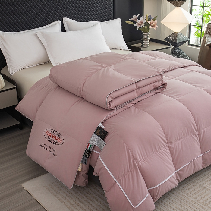 91家纺网 家纺一手货源 找家纺 华盛羽绒被壳 2025新款羽绒子母被50绒二合一子母被壳 豆沙色