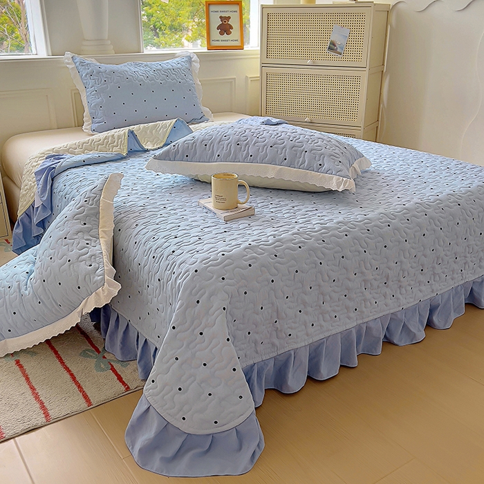 91家纺网 家纺一手货源 找家纺 美梦家纺 2025新款皱皱纱花边夹棉床盖四件套 芋泥啵啵