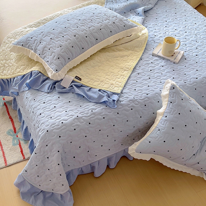 91家纺网 家纺一手货源 找家纺 美梦家纺 2025新款皱皱纱花边夹棉床盖四件套 芋泥啵啵