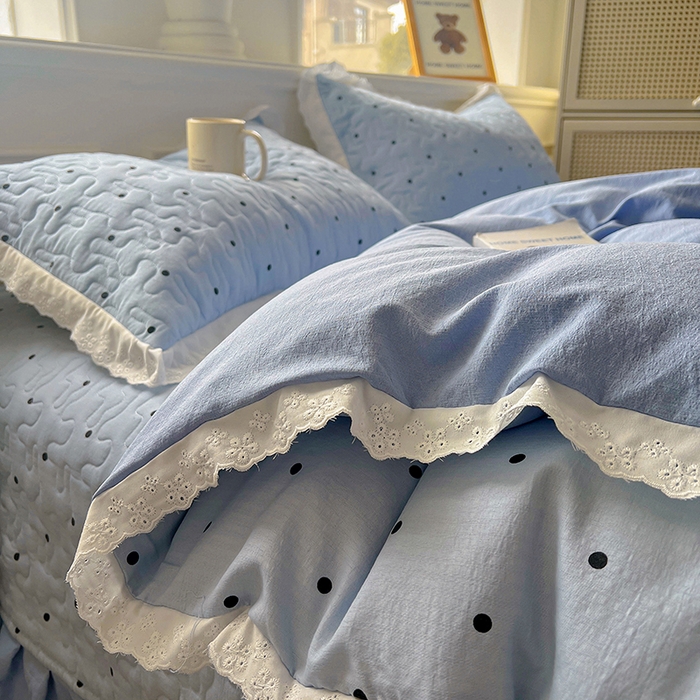 91家纺网 家纺一手货源 找家纺 美梦家纺 2025新款皱皱纱花边夹棉床盖四件套 芋泥啵啵